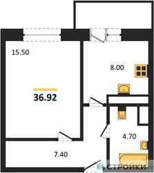 Планировка однокомнатной(квартира) площадью 40 квадратных метров в ЖК “ЖК Высокий берег (Ногинск)”
