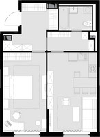 Планировка однокомнатной(квартира) площадью 55.6 квадратных метров в “ЖК MALEVICH (Малевич)”