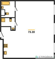 Планировка двухкомнатной(квартира) площадью 73.2 квадратных метров в “ЖК Nametkin Tower (Наметкин Тауэр)”