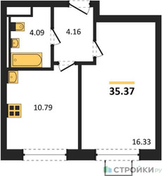 Планировка однокомнатной(квартира) площадью 35.37 квадратных метров в ЖК “ЖК Квартал Западный”