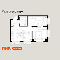 Планировка двухкомнатной(квартира) площадью 46.2 квадратных метров в “ЖК Саларьево парк”
