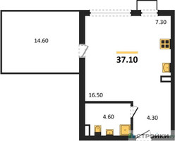 Планировка студии(квартира) площадью 37.1 квадратных метров в “ЖК Прокшино”