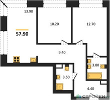 Планировка двухкомнатной(квартира) площадью 57.9 квадратных метров в “ЖК Portland (Портланд)”