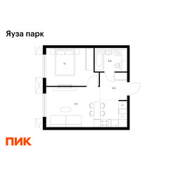Планировка однокомнатной(квартира) площадью 36 квадратных метров в ЖК “ЖК Яуза Парк (Мытищи)”