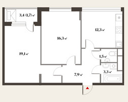 Планировка двухкомнатной(квартира) площадью 66.6 квадратных метров в “ЖК Миниполис Восемь кленов”