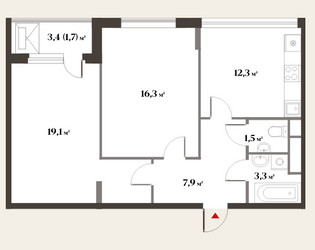Планировка двухкомнатной(квартира) площадью 66.6 квадратных метров в ЖК “ЖК Миниполис Восемь кленов”