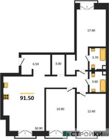 Планировка трехкомнатной(квартира) площадью 91.5 квадратных метров в “ДД:ОО:ММ. Дом на Часовой”