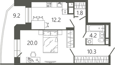 Планировка однокомнатной(квартира) площадью 51.1 квадратных метров в ЖК “ЖК Советская 18”