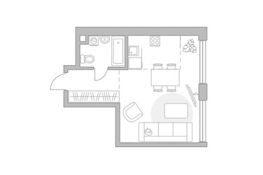Планировка однокомнатной(квартира) площадью 33.34 квадратных метров в ЖК “ЖК Мневники от Гранель”