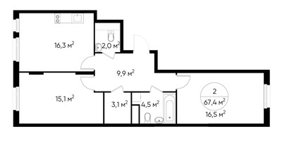 Планировка двухкомнатной(квартира) площадью 67.4 квадратных метров в ЖК “ЖК Переделкино Ближнее”