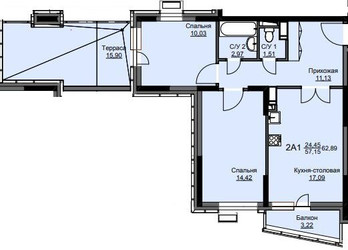 Планировка двухкомнатной(квартира) площадью 63.1 квадратных метров в ЖК “ЖК Соболевка”