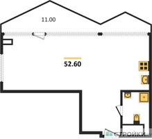 Планировка однокомнатной(апартаменты) площадью 52.6 квадратных метров в “ЖК Nametkin Tower (Наметкин Тауэр)”