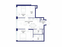 Планировка двухкомнатной(квартира) площадью 70.22 квадратных метров в “ЖК Остров”