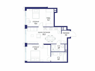Планировка двухкомнатной(квартира) площадью 70.22 квадратных метров в ЖК “ЖК Остров”