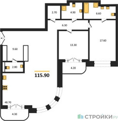 Планировка двухкомнатной(квартира) площадью 115.9 квадратных метров в ЖК “ЖК Большая Татарская 35”