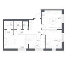 Планировка трехкомнатной(квартира) площадью 79.76 квадратных метров в “ЖК Новое Внуково”