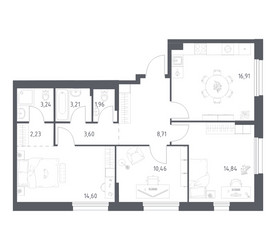 Планировка трехкомнатной(квартира) площадью 79.76 квадратных метров в ЖК “ЖК Новое Внуково”