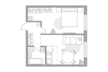 Планировка двухкомнатной(квартира) площадью 36.07 квадратных метров в ЖК “ЖК Аникеевский”