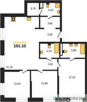 Планировка трехкомнатной(квартира) площадью 101.1 квадратных метров в “ЖК STONE Rise (Райз)”