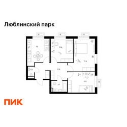 Планировка трехкомнатной(квартира) площадью 73.5 квадратных метров в ЖК “ЖК Люблинский парк”