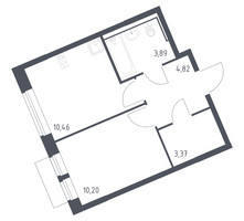 Планировка однокомнатной(квартира) площадью 32.74 квадратных метров в “ЖК Молжаниново”