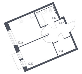 Планировка однокомнатной(квартира) площадью 32.74 квадратных метров в ЖК “ЖК Молжаниново”