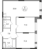 Планировка двухкомнатной(квартира) площадью 61.2 квадратных метров в “ЖК Первый Московский”