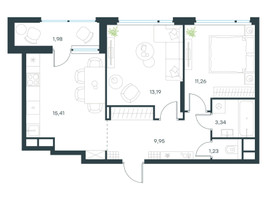 Планировка двухкомнатной(квартира) площадью 51.7 квадратных метров в “ЖК Город в лесу (Микрогород В лесу)”