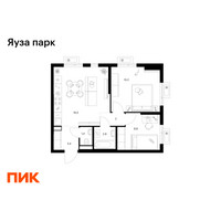Планировка двухкомнатной(квартира) площадью 51 квадратных метров в “ЖК Яуза Парк (Мытищи)”