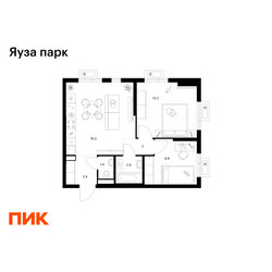 Планировка двухкомнатной(квартира) площадью 51 квадратных метров в ЖК “ЖК Яуза Парк (Мытищи)”