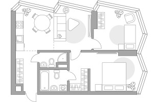 Планировка трехкомнатной(квартира) площадью 63.37 квадратных метров в “ЖК MYPRIORITY Mnevniki (Май Приорити Мневники)”