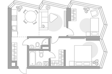 Планировка трехкомнатной(квартира) площадью 63.37 квадратных метров в ЖК “ЖК MYPRIORITY Mnevniki (Май Приорити Мневники)”