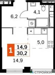 Планировка студии(квартира) площадью 30.2 квадратных метров в ЖК “ЖК Sydney City (Сидней Сити)”