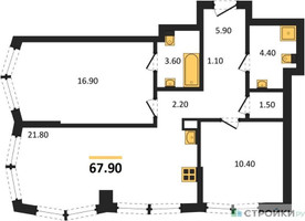 Планировка двухкомнатной(квартира) площадью 67.9 квадратных метров в “Акценты”
