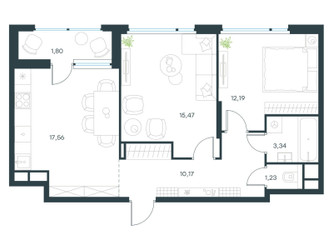 Планировка двухкомнатной(квартира) площадью 61.76 квадратных метров в ЖК “ЖК Город в лесу (Микрогород В лесу)”