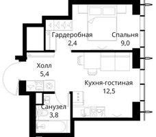 Планировка однокомнатной(квартира) площадью 33.1 квадратных метров в “ЖК Сити Бэй”