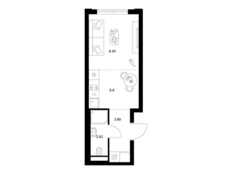Планировка студии(квартира) площадью 22.36 квадратных метров в ЖК “ЖК Ильинские луга”