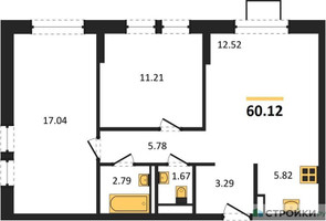 Планировка двухкомнатной(квартира) площадью 60.12 квадратных метров в “ЖК Богдановский Лес”