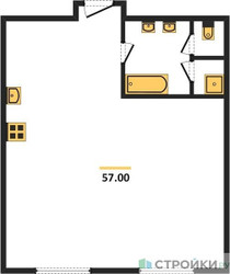 Планировка однокомнатной(квартира) площадью 57.3 квадратных метров в ЖК “ЖК Тессинский, 1”