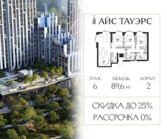 Планировка трехкомнатной(квартира) площадью 89.6 квадратных метров в “ЖК Айс Тауэрс”
