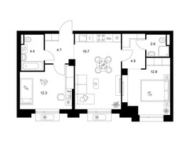 Планировка двухкомнатной(квартира) площадью 61 квадратных метров в “ЖК Середневский лес”