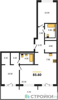 Планировка двухкомнатной(квартира) площадью 83.6 квадратных метров в “ЖК Равновесие”