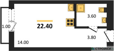 Планировка студии(квартира) площадью 22.4 квадратных метров в ЖК “ЖК Первый квартал”