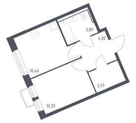 Планировка однокомнатной(квартира) площадью 32.74 квадратных метров в ЖК “ЖК Молжаниново”