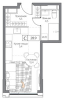 Планировка студии(квартира) площадью 28 квадратных метров в “ЖК Дрим Рива”