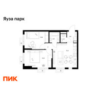 Планировка двухкомнатной(квартира) площадью 47.8 квадратных метров в “ЖК Яуза Парк (Мытищи)”