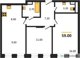 Планировка двухкомнатной(квартира) площадью 59 квадратных метров в “ЖК Адмирал”