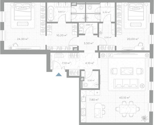 Планировка двухкомнатной(квартира) площадью 146.8 квадратных метров в ЖК “ЖК Николь”