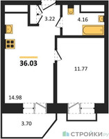 Планировка однокомнатной(квартира) площадью 36.03 квадратных метров в “ЖК ВОСТОК II”