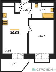 Планировка однокомнатной(квартира) площадью 36.03 квадратных метров в ЖК “ЖК ВОСТОК II”